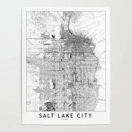 Salt Lake City White Map Poster