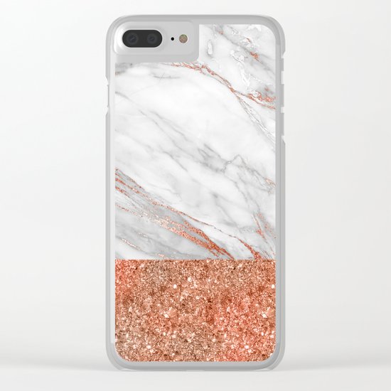 Luxury and glamorous pink glitter and white marble Clear iPhone Case