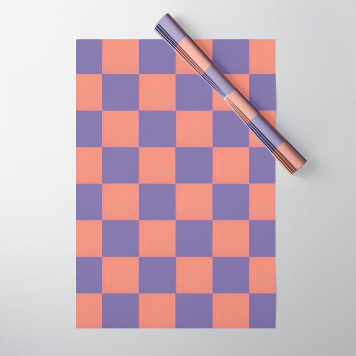 Very Peri Pantone Pairings - Vintage Tangerine Checkered Pattern Wrapping Paper