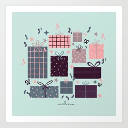 Christmas Presents - Sage Green Pink Palette | Pattern Art Print | Celebrate, Fall, Winter, Santa, Celebration, Holiday, Autumn, Confetti, Present, Festive 