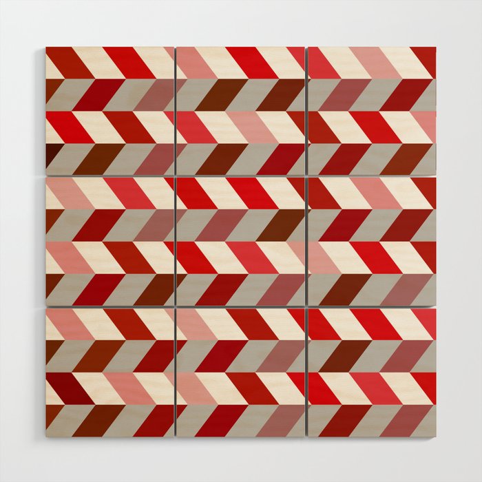 Abstract Dark Red Light Red and White Zig Zag Background. Wood Wall Art