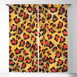 Red Gold Leopard Print Pattern 11 Blackout Curtain