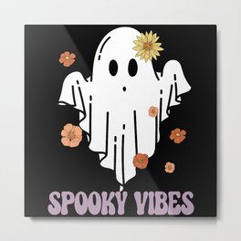 Halloween spooky vibes ghost with flower Metal Print