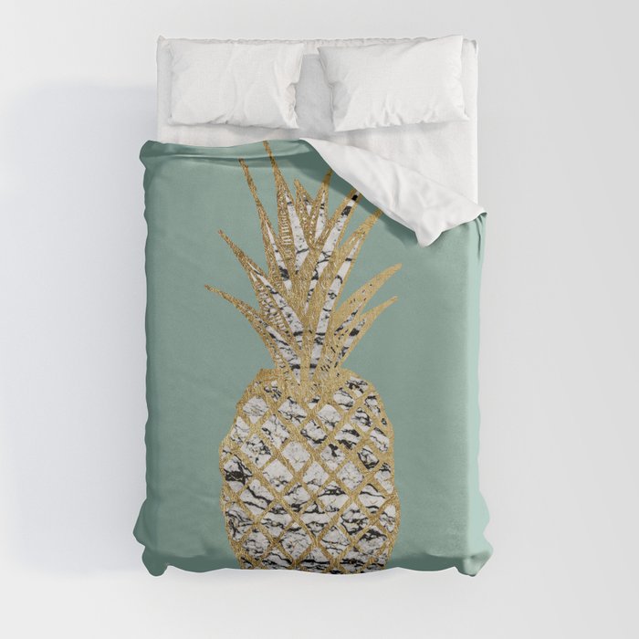 Modern Chic Marble Gold Pineapple Fruit Duvet Cover