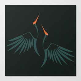 Flying Cranes Green Pattern Canvas Print