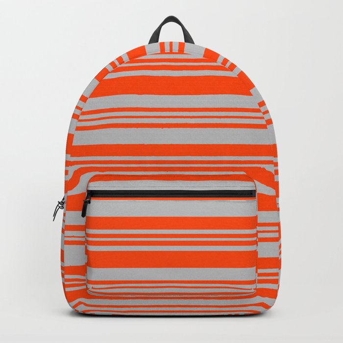 Red and Grey Colored Lined Pattern Backpack
