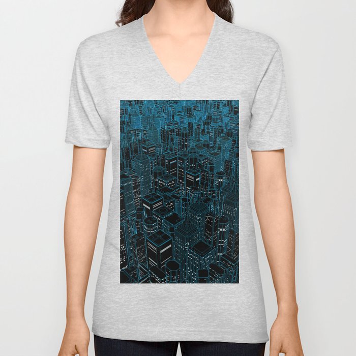 Night light city / Lineart city in blue V Neck T Shirt