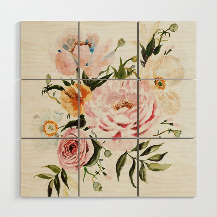 Loose Peonies & Poppies Floral Bouquet Wood Wall Art