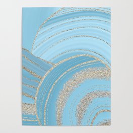Sky Blue Faux Marble Mermaid Ocean Waves Landscape Poster