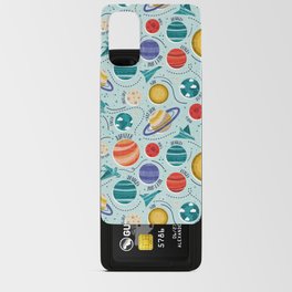 Paper space adventure I // aqua background multicoloured solar system paper cut planets origami paper spaceships and rockets Android Card Case