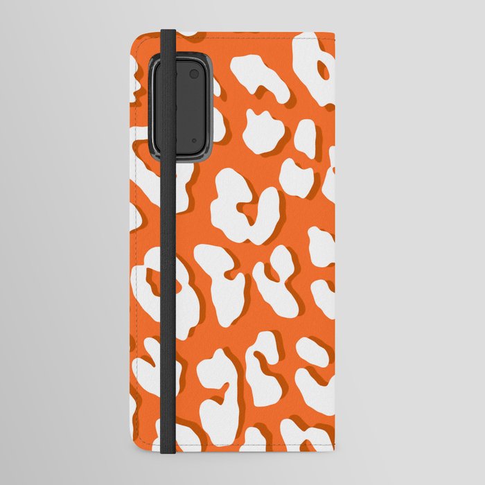 White Leopard Print Orange Android Wallet Case