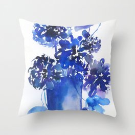 blue stillife: zinnia Throw Pillow