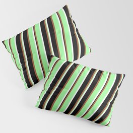 [ Thumbnail: Sienna, Green, White & Black Colored Lined Pattern Pillow Sham ]