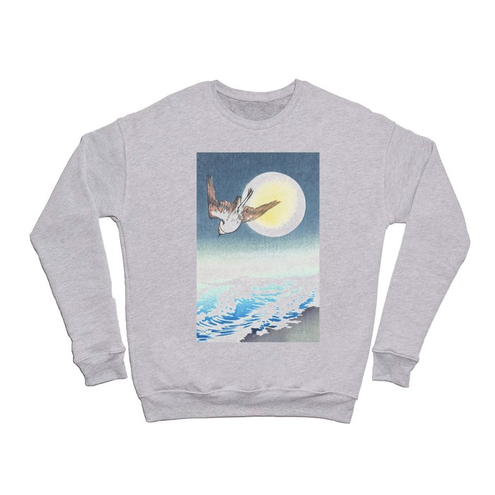 Sparrow, Stormy Sea and The Sun - Vintage Japanese Woodblock Print Art Crewneck Sweatshirt