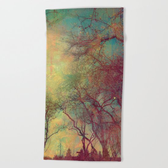 Tree Silhouette, Autumn Sunset Beach Towel