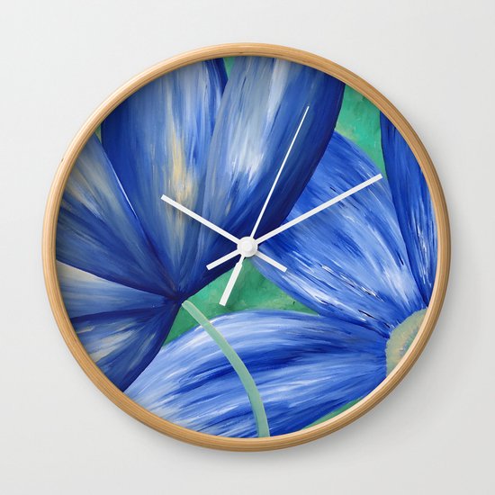 Large Blue Flowers Wall Clock