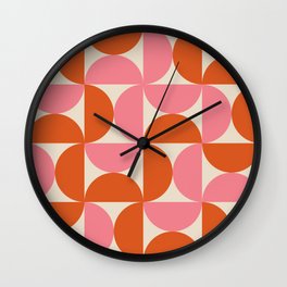 Minimalist Geometric Mid century modern abstract half circles pattern in pink and orange Wall Clock | Mid Mod, Minimalist, Half Circles, Mid Century, 60S, 70S, Scandinavian, Circles, Yasmine Patterns, Midcentury 