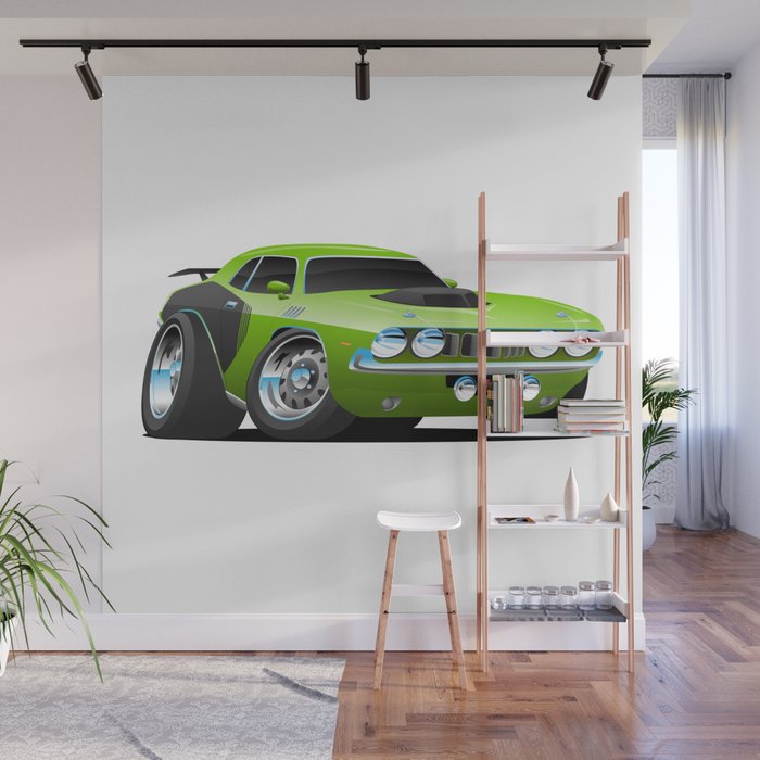 Classic Seventies Style American Muscle Car Cartoon Wall Mural By