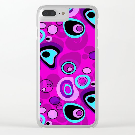 Abstract black and pink , turquoise polka dot pattern . 2 Clear iPhone Case