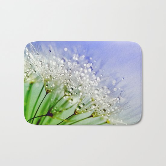 Sparkling drops on a Dandelion- Abstract blue flower Bath Mat