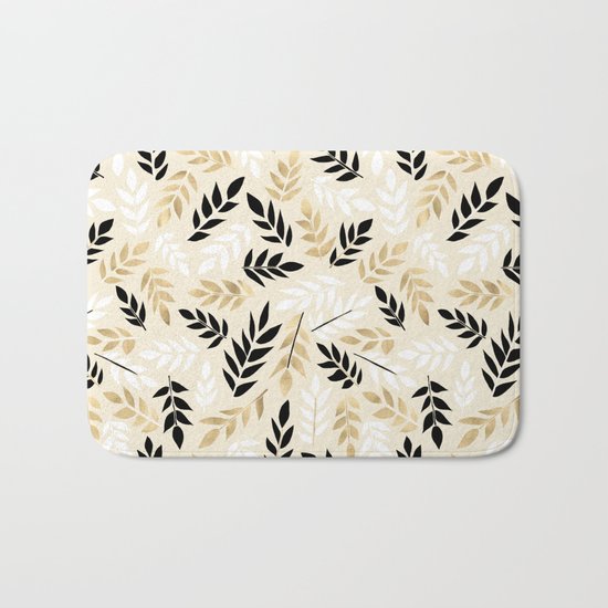 Black, White & Gold Fronds Bath Mat