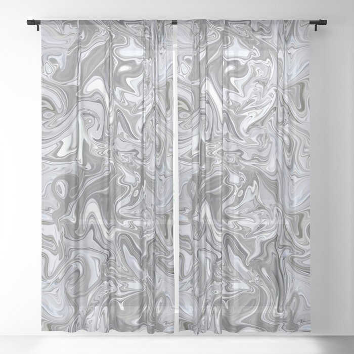 Elegant Blue Grey Marble Sheer Curtain