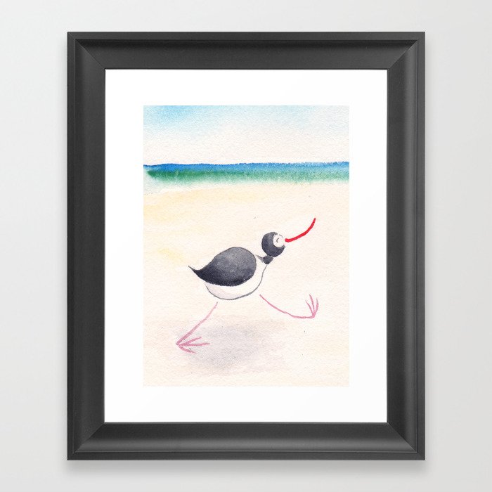 Happy Bird at the Beach Framed Art Print
