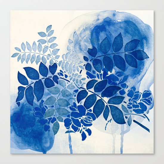 monochrome floral in blue Canvas Print