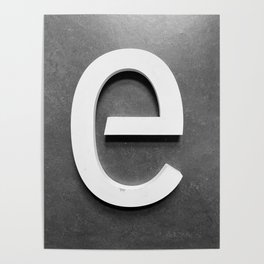 Vintage 3D sign letter E. Photo art. Black and white colored. Poster