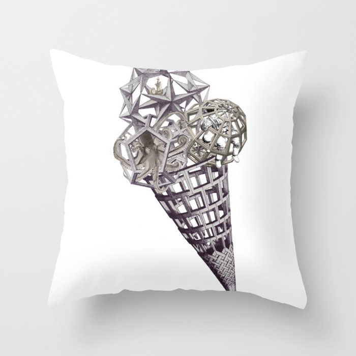 I scream: art work of an ice cream made from wood and octopus an astronaut Throw Pillow