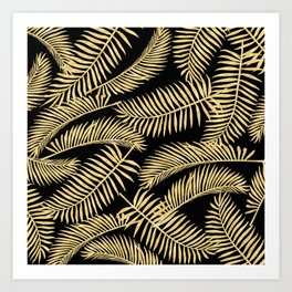 Palm Leaf Pattern Gold And Black Art Print