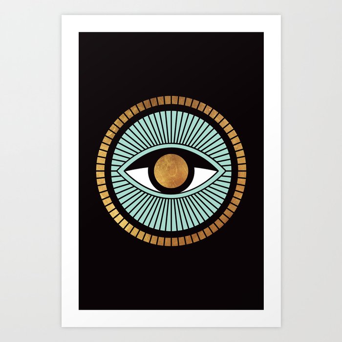 Evil Eye Gold Lucky Charm Nazar 70s Bohemian Amulet Art Print
