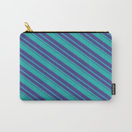 [ Thumbnail: Light Sea Green and Dark Slate Blue Colored Stripes/Lines Pattern Carry-All Pouch ]