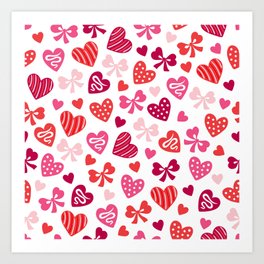 Valentine Hearts and Red Bows Art Print