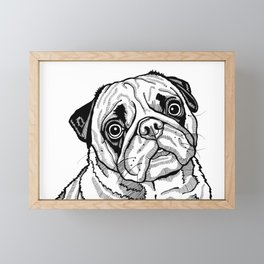 Cute Pug Dog Black and White Pop Art, Line Drawing Portrait of a Pug Framed Mini Art Print
