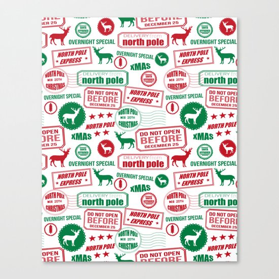 North Pole santa sleigh post office pattern reindeer print xmas holiday gifts decor Canvas Print