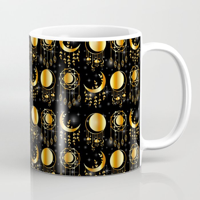 Mystic moon Decorative dream catchers in gold Coffee Mug