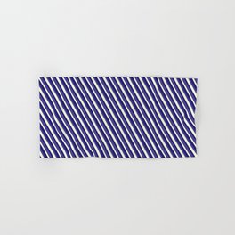 [ Thumbnail: Dark Slate Blue, Beige & Midnight Blue Colored Lined/Striped Pattern Hand & Bath Towel ]