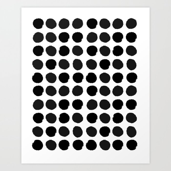 Black and white minimal paint brush painterly dots polka dots minimal modern dorm college painting Art Print