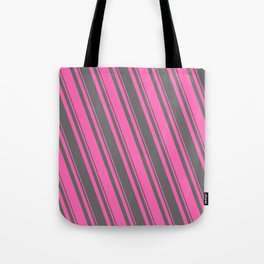 [ Thumbnail: Hot Pink and Dim Grey Colored Pattern of Stripes Tote Bag ]