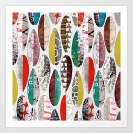 Colourful organic surf board collage - standing Art Print