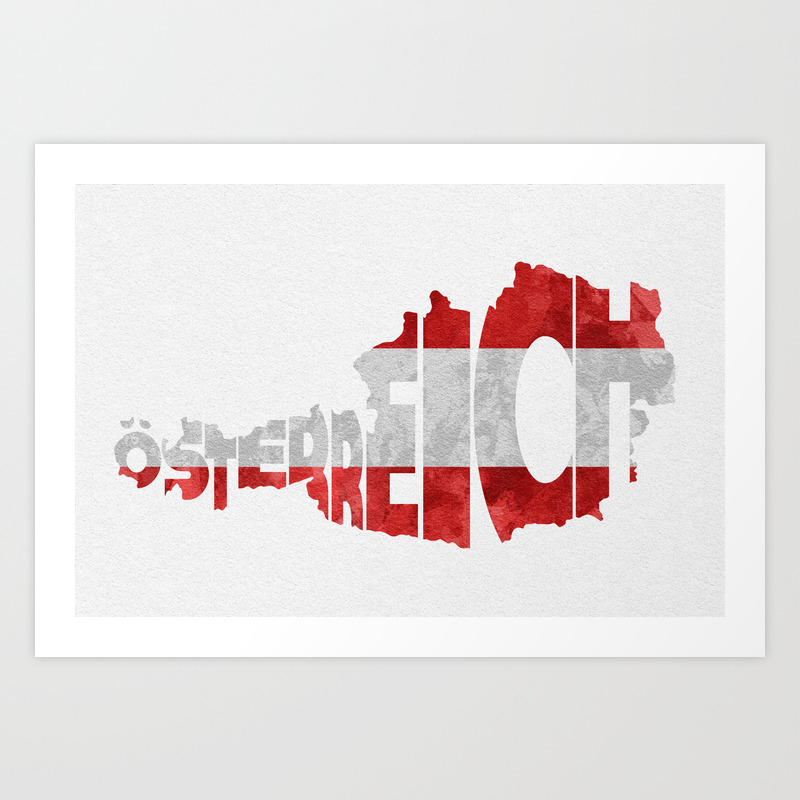 Austria Osterreich Typographic World Map Austria Typograpy Flag Map Art Art Print By Aysetoyran Society6