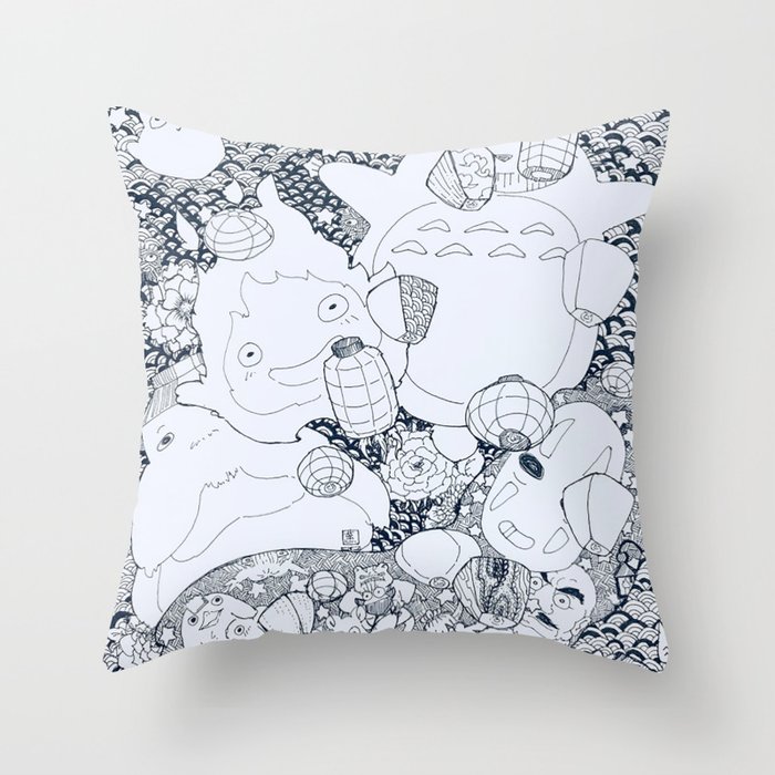 Ghibli-Inspired Collage Throw Pillow