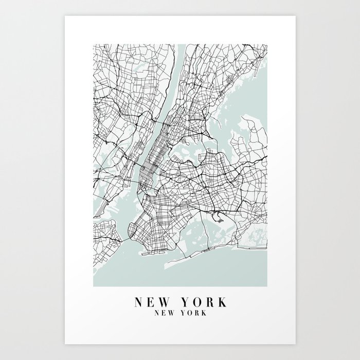 New York New York Blue Water Street Map Art Print