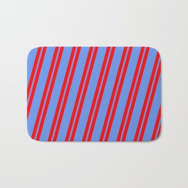 [ Thumbnail: Red and Cornflower Blue Colored Lines Pattern Bath Mat ]