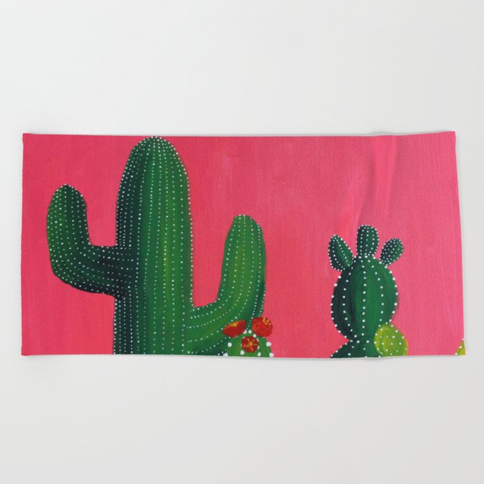 Pink cactus Beach Towel