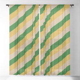 [ Thumbnail: Goldenrod, Tan & Dark Green Colored Lined Pattern Sheer Curtain ]
