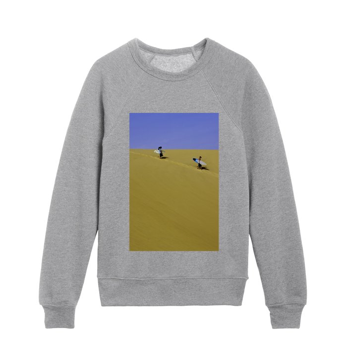 Mauritania, Surfers in the Sahara Desert Kids Crewneck