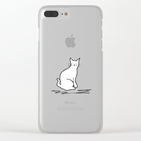 white cat on pink Clear iPhone Case
