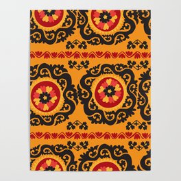 Colorful traditional asian carpet embroidery motifs pattern Poster